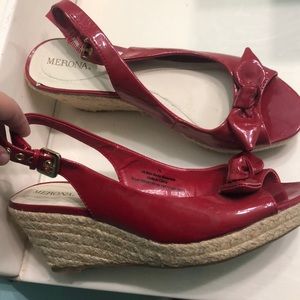 💕3for$15💕 Red Faux Leather Bow Wedge